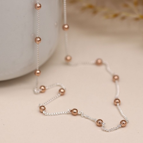 Sterling silver Chain and Rose Gold Bead Necklace by Peace of Mind